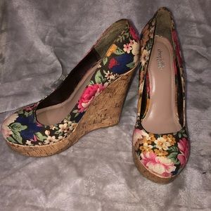 Charlotte Russe - Brown Floral -Cork Wedge 8 1/2